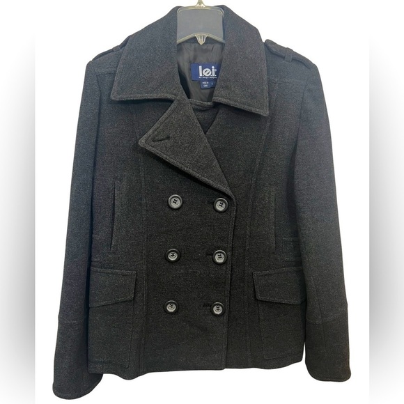 Women’s Gray Buttoned front Pea Coat - Picture 3 of 4